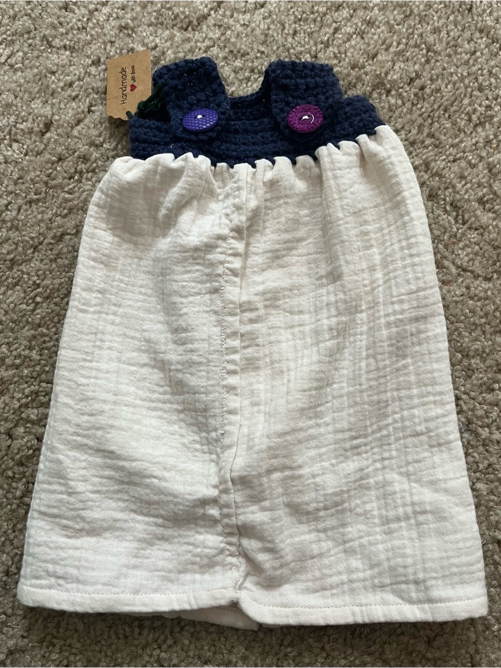 Handmade Doll Dress – Blue Crochet Top with White Fabric Skirt, 12” Long